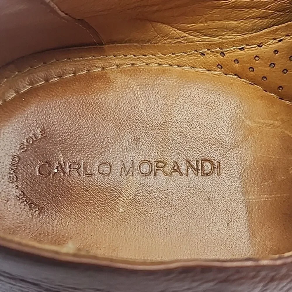Carlo Morandi Leather Shoes Oxford Brown Men Sz 9.5 40 Anatomic Gel Non-Skid